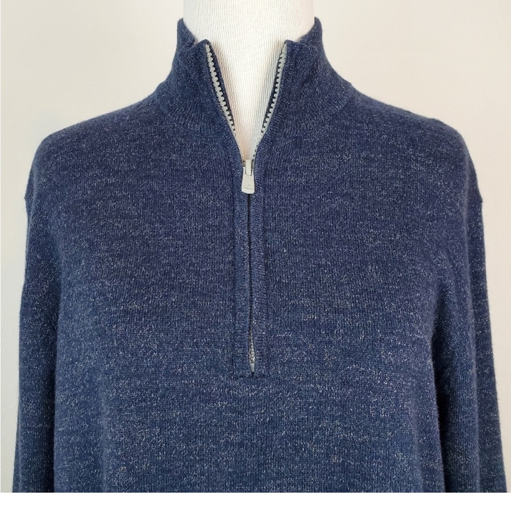 Faherty Pullover Sweater Quarter Zip Knit Blue Cotton Cashmere Spring Fall